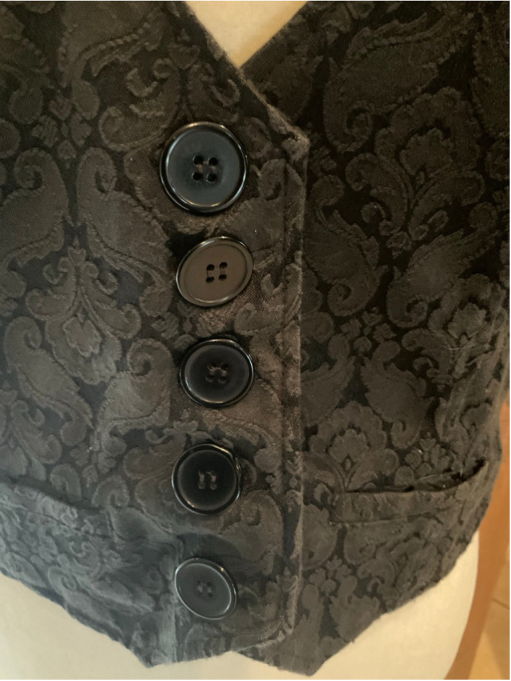 Pinky Gothic Dark Academia Black Brocade Button Front Vest Size Large - Picture 3 of 5